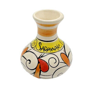 Sarawak Borneo Malaysian Hand Painted Pottery Miniature Vase Folk Art 2.25"x2"